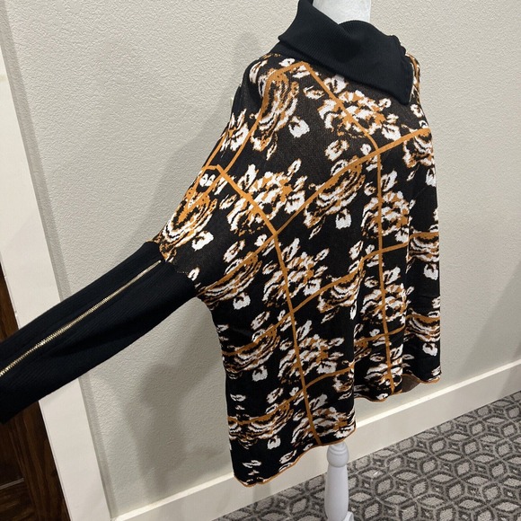 Joseph A Womens Sweater‎ Small Oversized Poncho Long Sleeve Black Gold Zippers - Picture 3 of 8